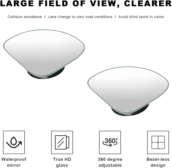2 PCS Car Blind Spot Mirror, Fan-Shaped 360 Degree Rotating HD Glass Wide Angle Convex Rear View Mirror, Adjustable Frameless Side Blindspot Mirrors for Car SUV Truck RV Van