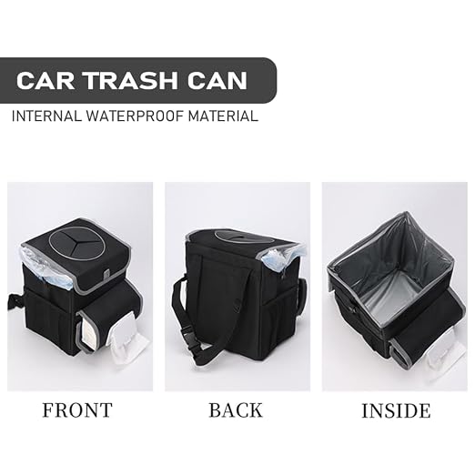 Car Trash Can with Lid,Bag Hanging Storage Pockets,Adjustable Tissue Holder & Straps,Portable Waterproof Garbage Bin, 1.98 Gal Large Capacity Multipurpose Bin