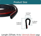Rubber Edge Trim Black, U Channel Rubber Seal Strip with Self-Adhesive Tape, Fit for 0.15" Edge, 25Ft