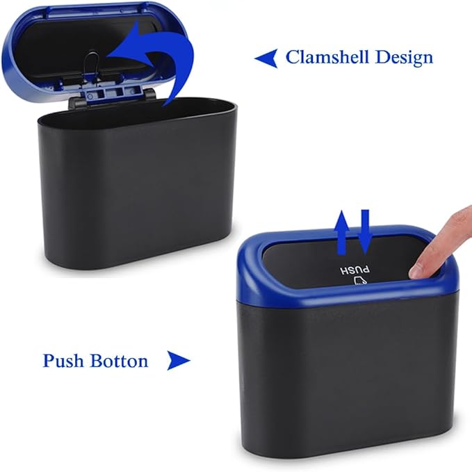 Car Trash Can with Lid, Vehicle Trash Bin Car Dustbin Garbage Organizer Holder with Trash Bag, Portable Hanging Mini Wastebasket Bin Trash Container for Auto Cars, Home, Office (Blue)