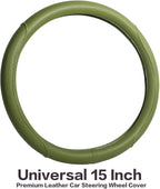 Steering Wheel Cover - Microfiber Leather with Classic Embossing, Anti-Slip Breathable Fit 15 Inch Wheel Protector (Green)