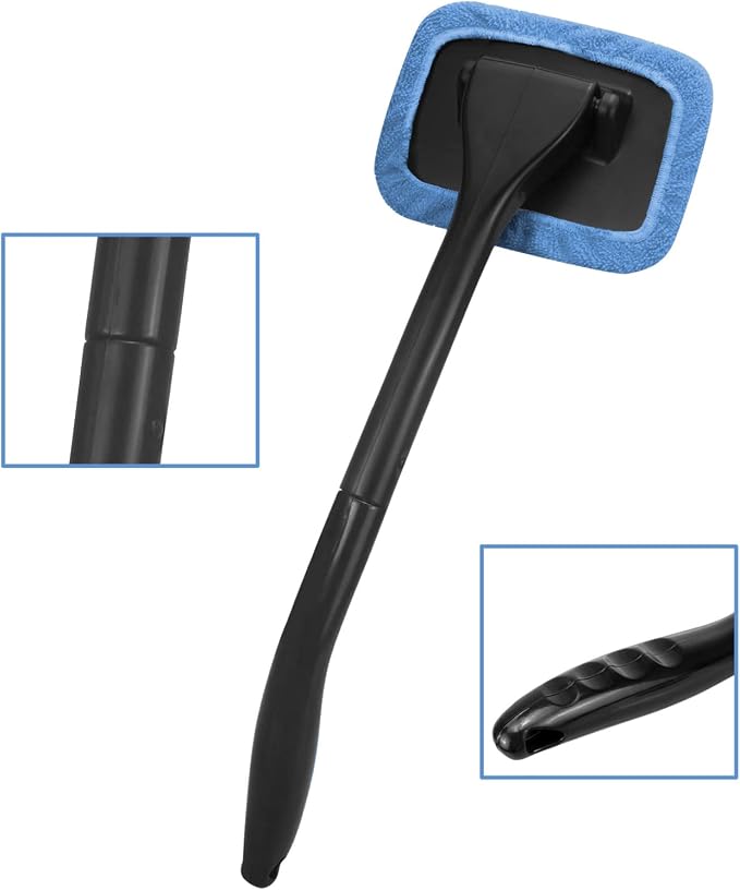 Car Windshield Cleaning Tool, Windshield Cleaner with 4 Washable and Reusable Microfiber Pads and Extendable Handle, for Auto Glass Wiper