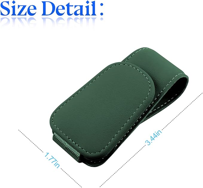 Sunglasses Holder for Car Sun Visor, 2 PCS Magnetic Leather Eyeglass Hanger, Sun Glasses Mount Clip on Visors, Ticket Card Cash Organizer, Auto Interior Accessories (Black Green)