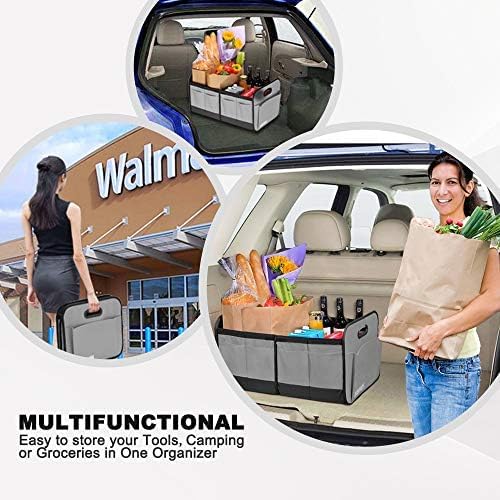 Car Trunk Organizer for SUV, 18.5Gal Large Capacity No-Sag Heavy Duty, Foldable Waterproof Anti-Slip Storage with 12 Pockets, Fit Sedan, Truck, Universal Car Accessories, Grey, 2 Compart,Large