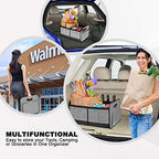 Car Trunk Organizer for SUV, 18.5Gal Large Capacity No-Sag Heavy Duty, Foldable Waterproof Anti-Slip Storage with 12 Pockets, Fit Sedan, Truck, Universal Car Accessories, Grey, 2 Compart,Large