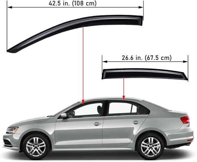 Extra Durable Outside-Mount Auto Vent Window Visor, Fits 2019-2026 Volkswagen Jetta, UV Protection Rain Guard, Original Wind Deflector, No-Drill Easy Install, Dark Smoke, 4-Pcs