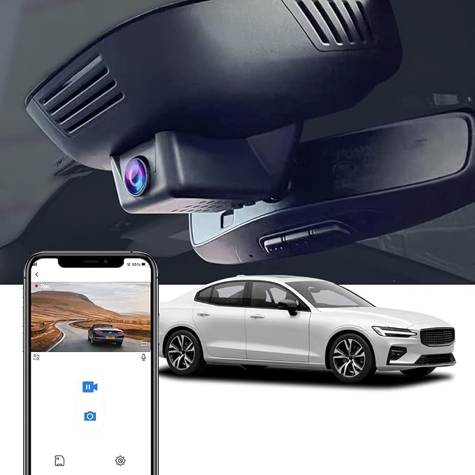 4K Dash Cam Suitable for Volvo S60 & V60 2023-2026 B5 T8 Plug-in Hybrid (Model B), OEM Factory Look, 2160P UHD Video, Built-in WiFi & APP, Loop Recording, G-Sensor, Plug & Play, 64GB Card