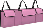 Car Trunk Organizer, Waterproof Backseat Hanging Large Storage with Adjustable Straps, Collapsible Cargo Bag with 4 Pockets, Car Interior Accessories for Truck, SUV, MPV (Pink)