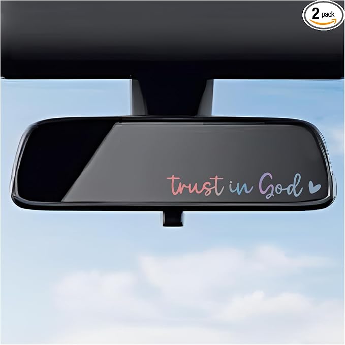 2PCS Trust in God Rearview Mirror Decals, Automotive Vinyl Rear View Mirror Decorative Stickers, Waterproof Trust in God Stickers for Car Truck Laptop, Car Accessories (Colorful)
