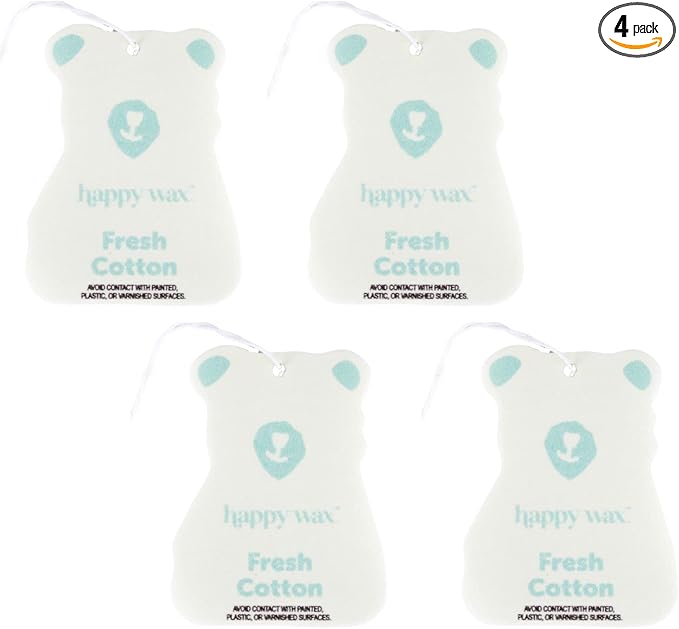 Fresh Cotton Hanging Car Cub Air Freshener - Scented and Infused with Natural Essential Oils - Cute 4-Pack