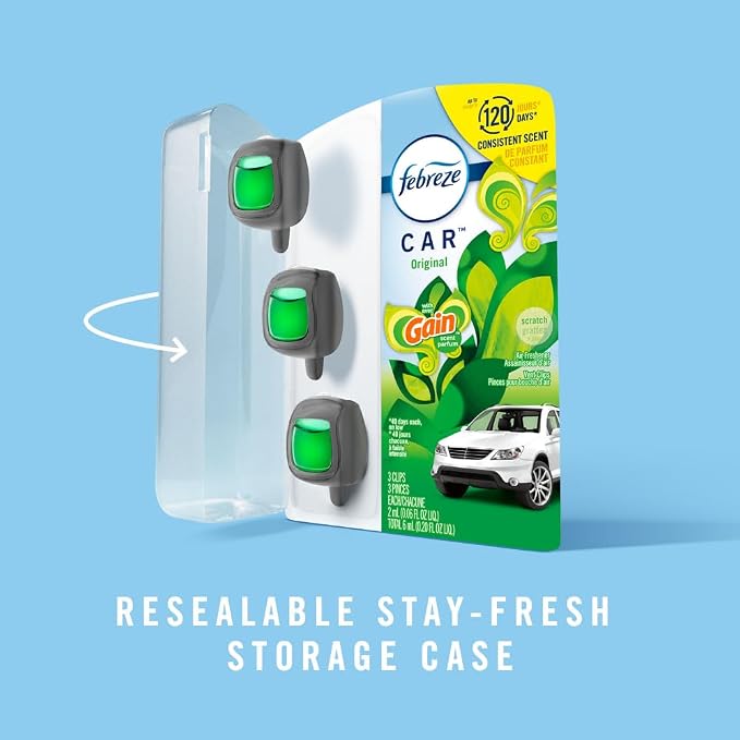 Car Air Freshener, Odor-Fighting Automotive Vent Clip, Gain Original Scent, 3 Count