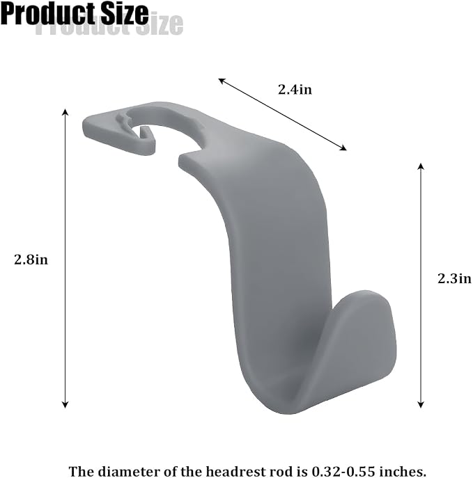 Car Seat Headrest Hook, 4PCS Vehicle Seat Back Hanger Storage Organizer for Handbag Purse Coat, Auto Interior Headrest Hook, Universal for SUV Automobile Truck (Gray)