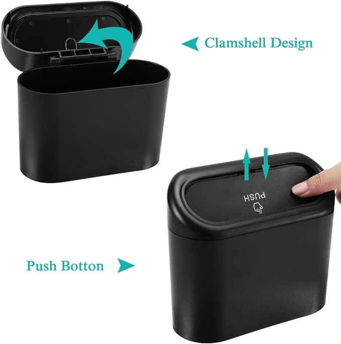 Car Trash Can with Lid, Mini Auto Dustbin Garbage Organizer Holder 2 Packs, Automotive Storage Container Bin with 60 Pcs Bags for Vehicle, Home, Office