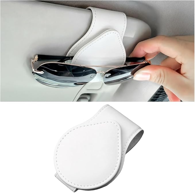 Car Visor Sunglasses Holder, Magnetic Vehicle Sun Visor Eyeglasses Hanger Ticket Card Holder Clip, Auto Interior Sunvisor Glasses Mounter Organizer, Universal for Vehicles (White)