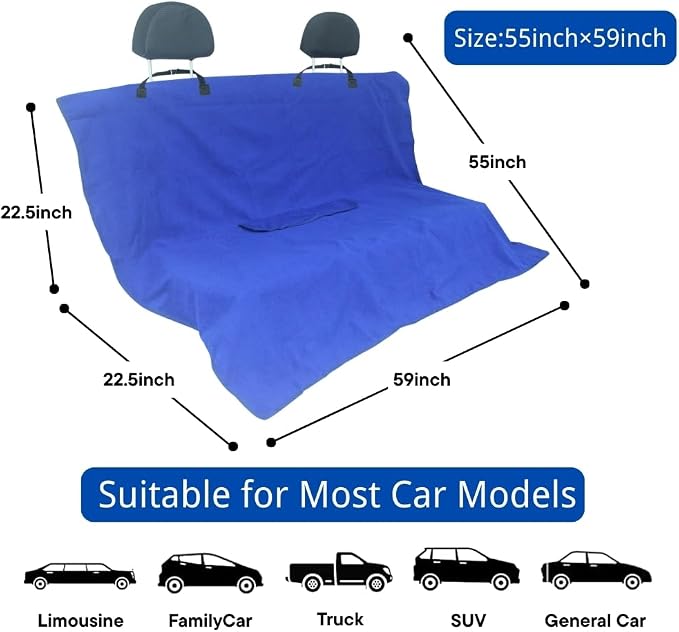 Waterproof Car Seat Cover for Front Seats, Protector for Cars SUVs Trucks, Sweat Towel Seat Covers Bucket for Gym,Workout,Beach,Hiking,Running(Blue,Rear Bench Seat Towel)