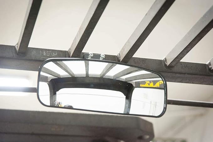 Deluxe Rear View Mirror for Forklifts, Fits 1 1/8" - 2 11/16" Roll Cage, Cat, Mitsubishi