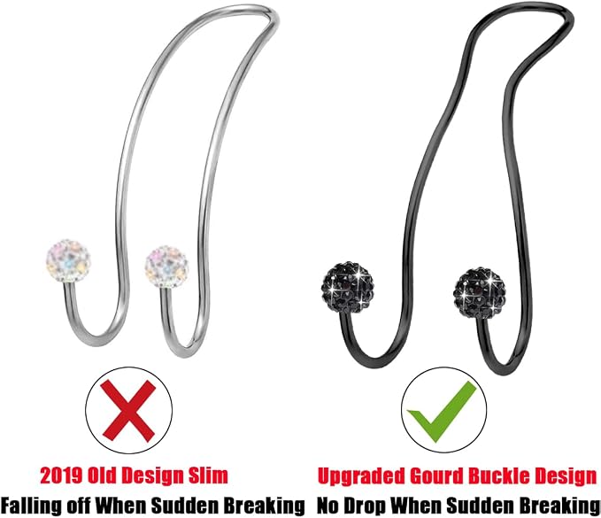 Bling Purse Hook for Car Headrest, Upgraded Cute Car Seat Hooks for Bag Handbag, Durable Stainless Auto Purse Hanger Holder 2 Pack, All Black