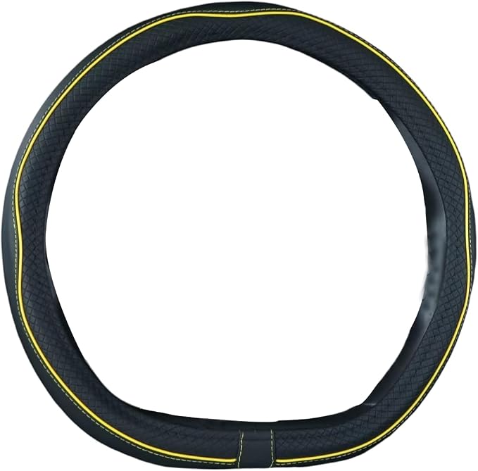 Flat Bottom Steering Wheel Cover Anti-Slip,Safety,Soft,Breathable,Durable,Full Surround,Comfortable Grip Microfiber Leather (D Shape, Black Yellow)