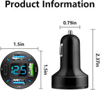 Car Charger 66W Super Fast Charging with USB C&QC 3.0(Voltmeter&LED Lights) Universal Quick Charge for 12-24V Car Cigarette Lighter Plug,Compatible with iPhone 14 13,S22,iPad(2Pcs-Black-QC/PD/2.4A)