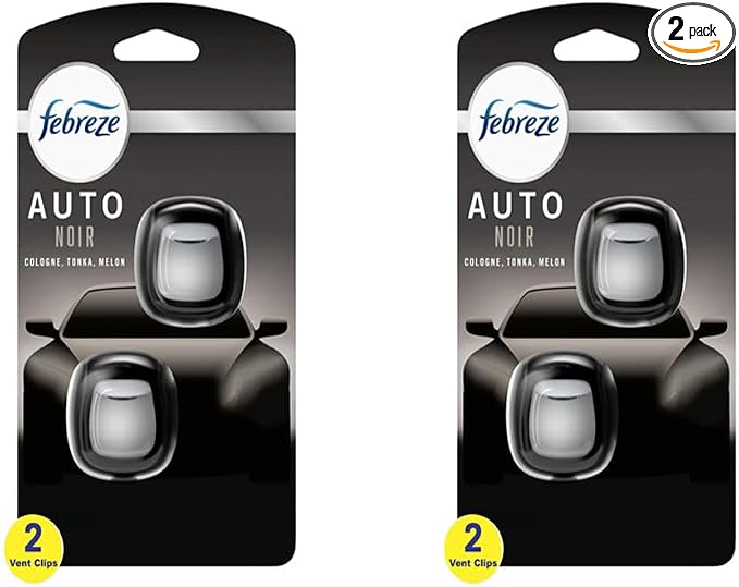 Vent Clip Car Air Freshener, Odor Eliminator, Auto Noir Scent, 4 Clips (2 Packs)