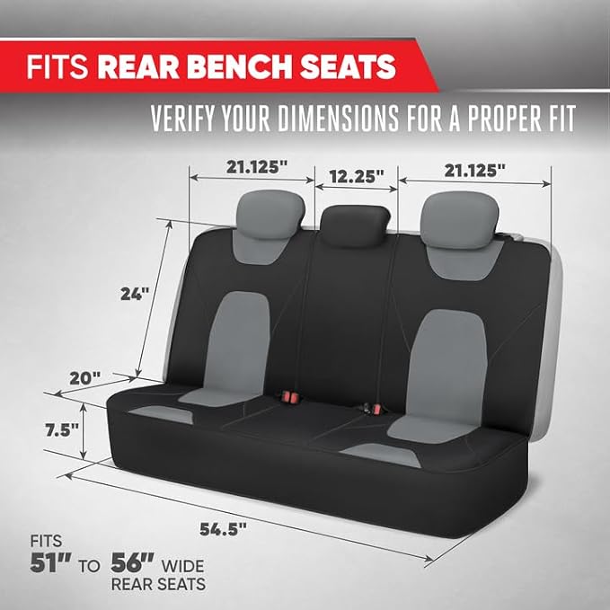 AquaShield Waterproof Gray Rear Split Bench Seat Covers for Trucks Rear Seat Cover Only - Black Car Seat Covers, Back Seat Cover Only - Durable Neoprene Spill Resistant for Kids & Dogs
