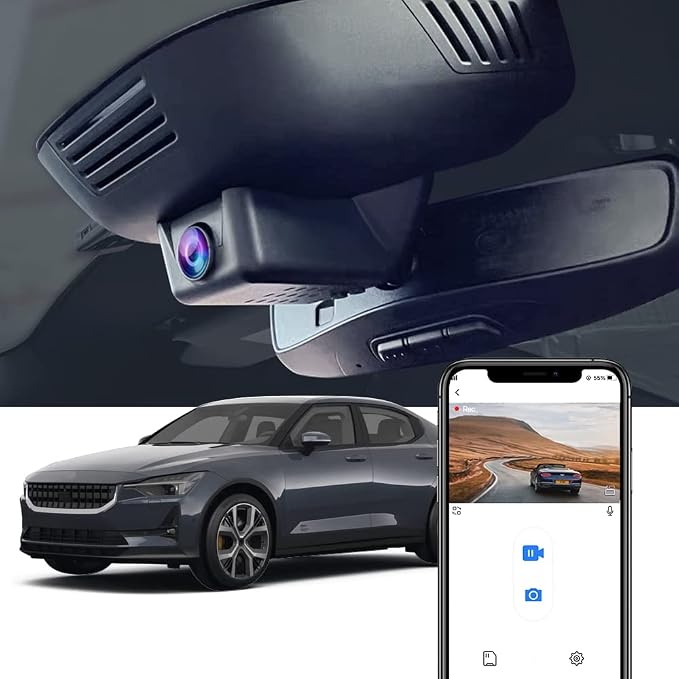 4K Dash Cam Suitable for Polestar 2 2021-2026 Peformance Plus Launch Edition, Integrated OEM Style, Ultra HD 2160P Video, Built-in WiFi & APP, Loop Recording, G-Sensor, Plug & Play, 64GB Card