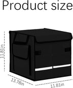 Car Trunk Organizer, Multi-Compartment Collapsible Vehicle Cargo Storage Organizer with Lid, Non Slip Waterproof Storage Box with Reinforced Handles, Universal Automotive Accessories (Black)