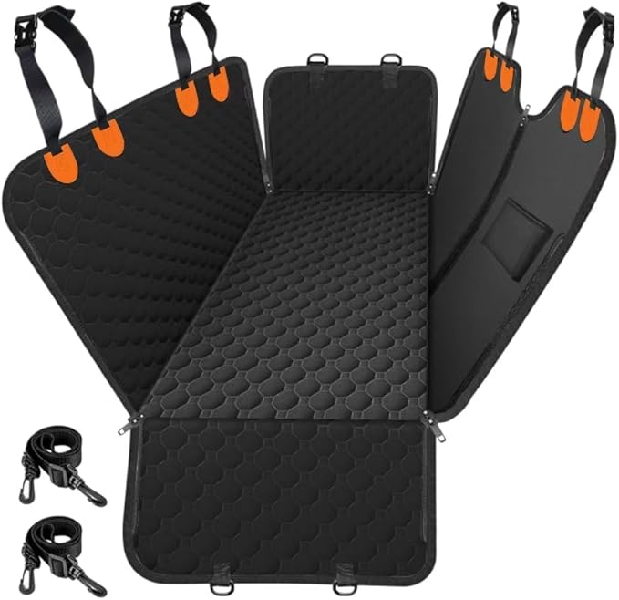 Dog Car Seat Cover, 2026 Upgraded 600D Heavy Duty Waterproof & Scratch-Resistant Dog Hammock for Car, Back Seat Pet Cover for Dogs with Sedan, Trucks and SUVs, Standard, Black-Orange