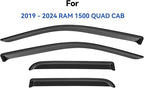 Window Visors Rain Guards for 2019-2025 Dodge Ram 1500 Quad Cab (New Body Style), Window Vent Wind Deflectors Visors Shades for 19-25 Ram 1500 (2 Full-Size Doors, 2 Half-Size Doors)