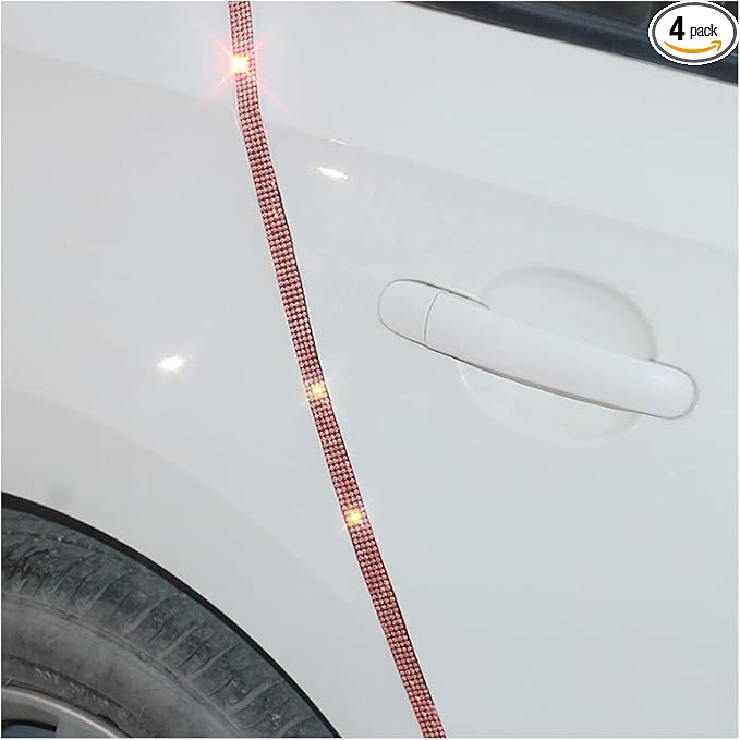 4PCS Bling Car Door Edge Guards Protector, Diamond Auto Side Door Anti-Collision Crash Strip Sticker, Crystals Vehicle Anti-Scratch Bumper Tape, Universal for SUV Truck Pickup (Pink)