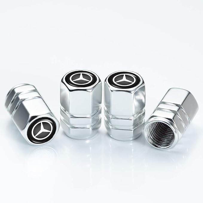 Car Tire Valve Stem Caps and Car Keychain Combo Compatible with Mercedes Benz C E S M Serie CLK GLK GL AB AMG GLS GLE AMG Keyring for Men and Women Family Present Car Accessories