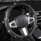Bling Steering Wheel Cover - Crystal Studded Rhinestone Non-Slip Breathable Design for Women/Girls, Universal Fit 14.5-15 Inch Black