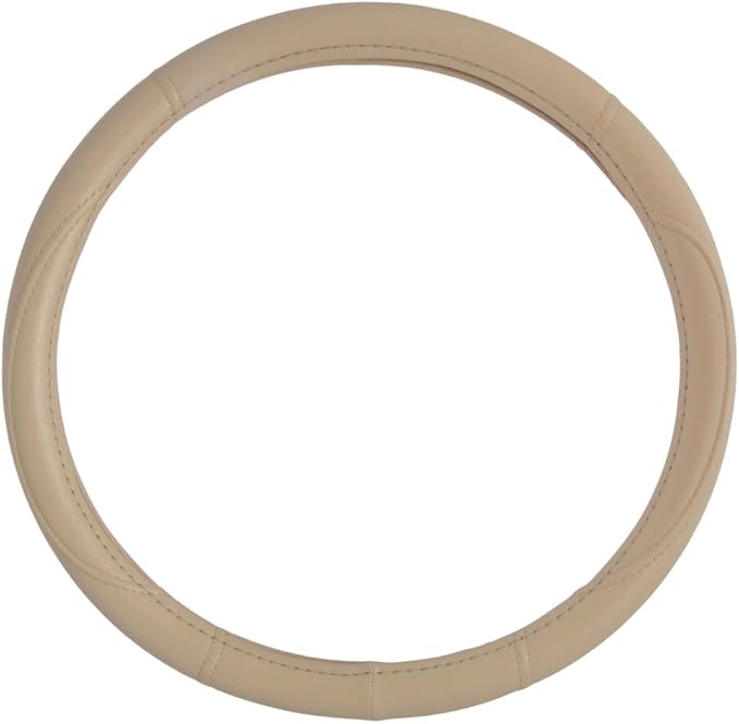 Ergonomic Grip Steering Wheel Cover - Leather Performance Grip for Standard Size Wheels 14.5-15 inch Beige