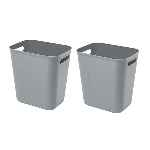 Plastic Small Bathroom Trash Can Wastebasket, 3.5 Gallon, Grey, 2 Pack | Compact Sturdy Garbage Can for Bathroom, Laundry Room, Kitchen, Office, Kids Room, Dorm, Durable, Easy to Clean