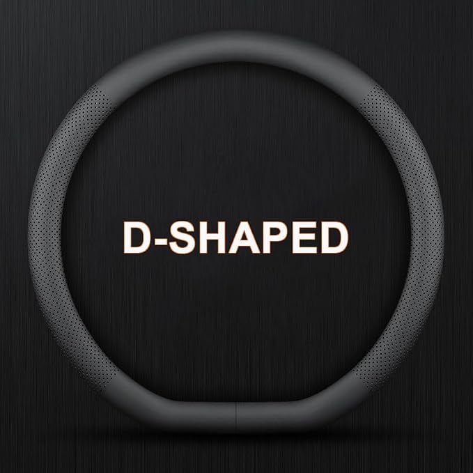 D-Shaped Car Steering Wheel Cover for Volkswagen VW Atlas Tiguan ID.4 Taos Passat Golf Jetta Beetle Polo GTI CC Touareg SE SEL R-line S Cross Sport Accessories, 2026 Leather Black