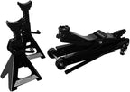 2.5 Ton Car Truck Floor Jack Service Heavy Duty Steel Hydraulic Low | Profile Jack with 2 Jack Stands Tire Repair Kit for Garages Automotive Repair Shops Lifting Range 3.3"-15"