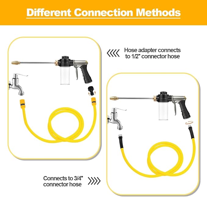 High-Pressure Hose Nozzle Gun with 100cc Soap Dispenser, Metal Car Wash Sprayer for Car Cleaning, Solar Panel/Wall/Window Washing & Garden Watering (Foam Gun B)
