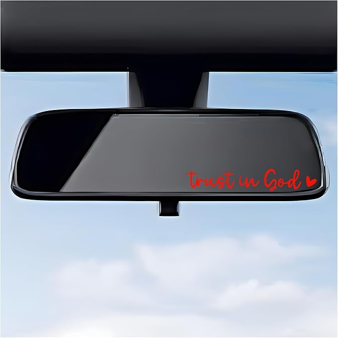 2PCS Trust in God Rearview Mirror Decals, Automotive Vinyl Rear View Mirror Decorative Stickers, Waterproof Trust in God Stickers for Car Truck Laptop, Car Accessories (Red)