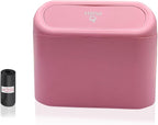 Car Trash Can, Mini Portable Car Bin with Lid & with 1 Roll Trash Bag, Leakproof Hanging Cars Storage Bag Container for Car, Home and Office (Pink)