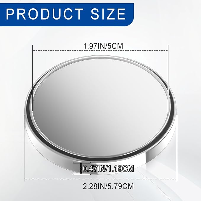 2PCS Blind Spot Mirror, Rear View Mirror Accessories, 2" Round HD Glass Convex 360° Wide Angle Rear View Mirror with ABS Housing, Adjustable Adhesive Side Rearview for Most Vehicles (Silver)