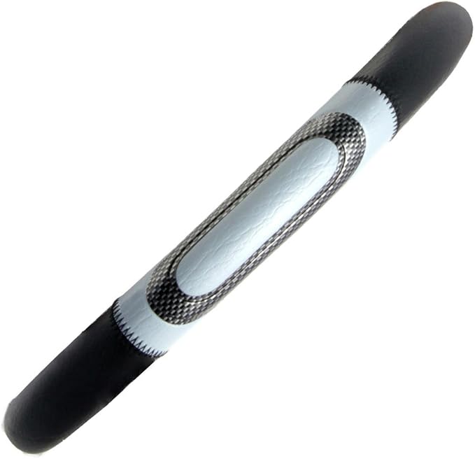 Sporty Two Tone Ergonomic Grip Steering Wheel Cover - Carbon Fiber Grip for Standard Size Wheels 14.5-15 inch Gray/Black