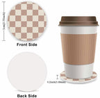 Khaki Checkered Steering Wheel Cover for Women, Steering Wheel Covers with Anti-Slip Lining, Universal 14.5-15 inchs Car Interior Accessories with 2PCS Car Coasters Suitable for Men and Women