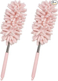 2 PCS Car Interior Duster with Extension Pole, Stretchable Chenille Vehicle Dusters with Bendable Head, Scratch Free Dusters Soft Cleaning Tool for Car Exterior & Interior (Pink)
