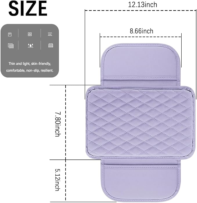 carleef Arm Rest Cover for Car,Leather+Memory Foam Center Console Cover with Storage Bags,Universal Middle Console Cover Car Accessories Interior for Most Cars Center Consoles (Purple)