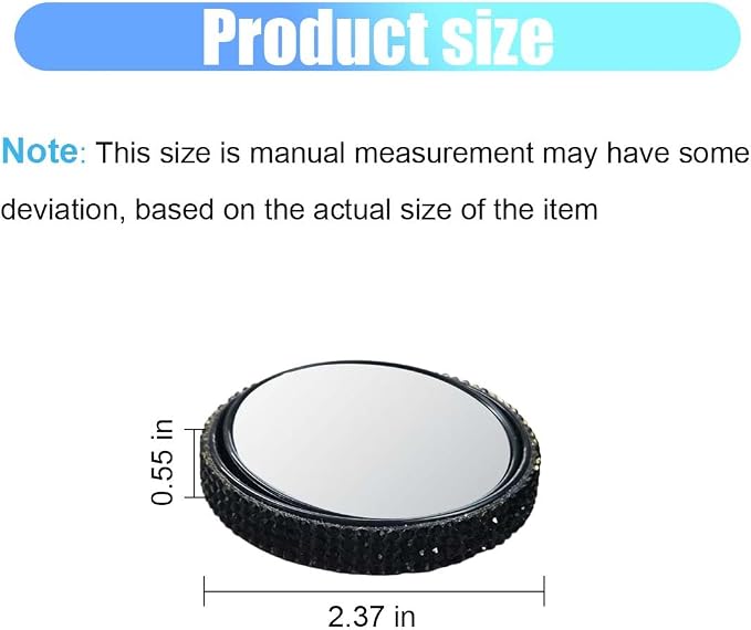 2PCS Automotive Rearview Mirror Blind Spot Mirrors - 2'' 360° Adjustable Bling Rhinestone Car Side View Mirror with Frame - HD Glass Round Wide View Angle Convex Mirrors for Car SUV Truck (Black)