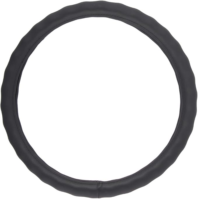 SW-899-LK Black Leather Car Steering Wheel Cover Large Size 15.5 to 16 inch, Easy Installation