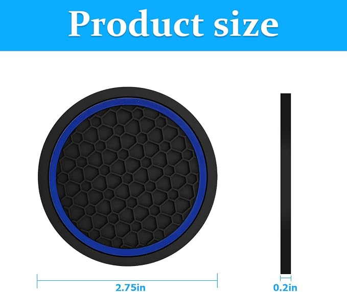 Mandark 4PCS Car Cup Holder Coasters, 2.75 Inch Non-Slip Insert Water Bottle Holder Pads, Dustproof Automotive Interior Accessories Mat, Universal for Vehicles, Trucks, RVs and More（Black/Blue）