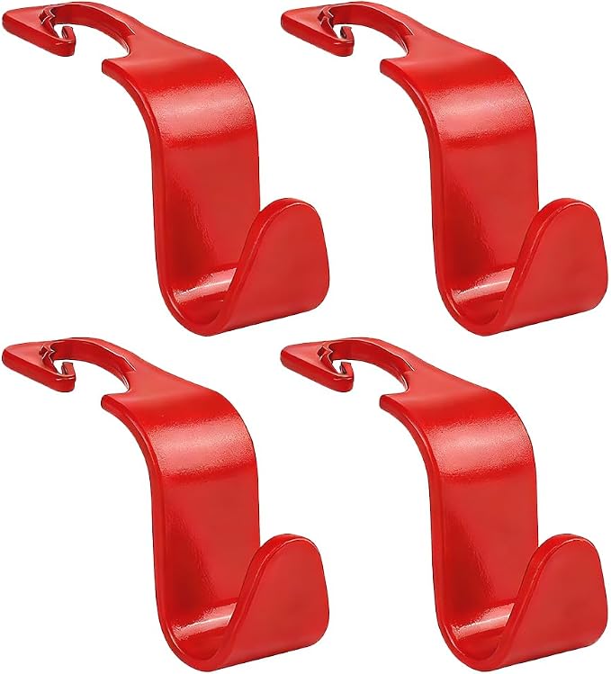 Car Seat Headrest Hook, 4PCS Vehicle Seat Back Hanger Storage Organizer for Handbag Purse Coat, Auto Interior Headrest Hook, Universal for SUV Automobile Truck (Red)