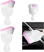 2 PCS Car Detailing Brush, Curved Soft Bristles Auto Removal Dust Collectors, Universal Vehicle Dashboard, Air Conditioner Vents etc Interior Cleaning Tool Accessory (White/White/Pink)