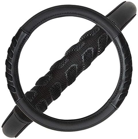 car Steering Wheel Cover Faux Leather Massage Universal fit 3D Honeycomb Hole Anti-Slip Sporty 15 Inches (Black Black)